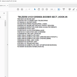 Tadano Crane TM-ZE550 41031205065A BOOM/5 SECT.,HOOK-IN Parts Manual - PDF DOWNLOAD