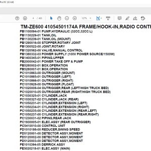 Tadano Crane TM-ZE600 41054501174A FRAMEHOOK-IN RADIO CONTROL PRIME ECO Parts Manual -  PDF