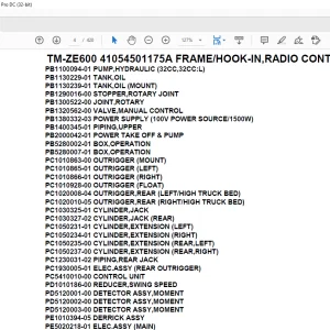 Tadano Crane TM-ZE600 41054501175A FRAME/HOOK-IN,RADIO CONTROL,PRIME ECO Parts Manual - PDF
