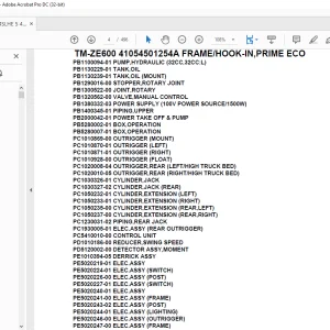 Tadano Crane TM-ZE600 41054501254A FRAME/HOOK-IN PRIME ECO Parts Manual - PDF DOWNLOAD