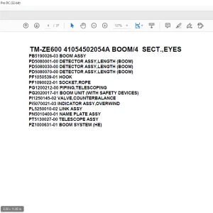 Tadano Crane TM-ZE600 41054502054A BOOM/4 SECT.,EYES Parts Manual - PDF DOWNLOAD