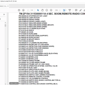 Tadano Crane TM-ZF154 31153000011A 4 SEC. BOOM,REMOTE-RADIO CONT.CRAWLER Parts Manual