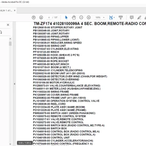 Tadano Crane TM-ZF174 41028100099A 4 SEC. BOOM,REMOTE-RADIO CONT.CRAWLER Parts Manual