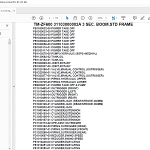 Tadano Crane TM-ZF600 31103000002A 3 SEC. BOOM,STD FRAME Parts Manual - PDF