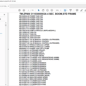 Tadano Crane TM-ZF600 31103000003A 4 SEC. BOOM,STD FRAME Parts Manual - PDF