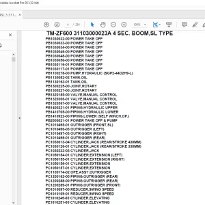 Tadano Crane TM-ZF600 31103000023A 4 SEC. BOOM,SL TYPE Parts Manual - PDF DOWNLOAD