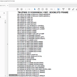 Tadano Crane TM-ZF600 31103000082A 3 SEC. BOOM,STD FRAME Parts Manual - PDF DOWNLOAD
