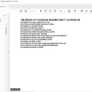 Tadano Crane TM-ZR230 41110220230 BOOM/4 SECT.,S-HOOK-IN Parts Manual - PDF DOWNLOAD