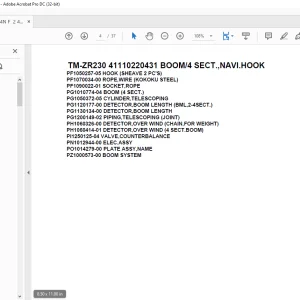 Tadano Crane TM-ZR230 41110220431 BOOM/4 SECT.,NAVI.HOOK Parts Manual - PDF DOWNLOAD