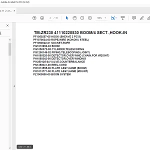 Tadano Crane TM-ZR230 41110220530 BOOM/4 SECT.,HOOK-IN Parts Manual - PDF DOWNLOAD