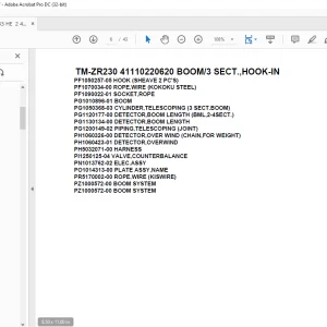 Tadano Crane TM-ZR230 41110220620 BOOM/3 SECT.,HOOK-IN Parts Manual - PDF DOWNLOAD
