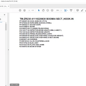 Tadano Crane TM-ZR230 41110220630 BOOM/4 SECT.,HOOK-IN Parts Manual  - PDF DOWNLOAD