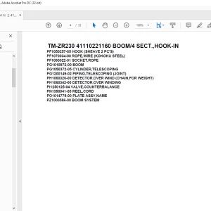 Tadano Crane TM-ZR230 41110221160 BOOM/4 SECT.,HOOK-IN Parts Manual  - PDF DOWNLOAD