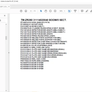 Tadano Crane TM-ZR260 31114020040 BOOM/5 SECT. Parts Manual - PDF DOWNLOAD