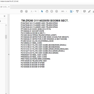 Tadano Crane TM-ZR260 31114020050 BOOM/6 SECT. Parts Manual -  PDF DOWNLOAD
