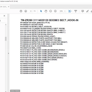 Tadano Crane TM-ZR260 31114020120 BOOM/3 SECT.,HOOK-IN Parts Manual - PDF DOWNLOAD