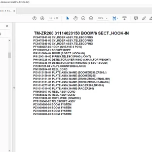 Tadano Crane TM-ZR260 31114020150 BOOM/6 SECT.,HOOK-IN Parts Manual - PDF DOWNLOAD