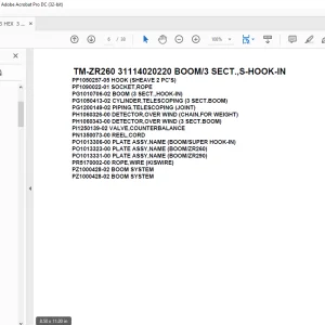 Tadano Crane TM-ZR260 31114020220 BOOM/3 SECT.,S-HOOK-IN Parts Manual - PDF DOWNLOAD