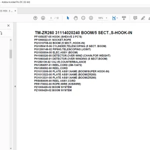 Tadano Crane TM-ZR260 31114020240 BOOM/5 SECT.,S-HOOK-IN Parts Manual - PDF DOWNLOAD