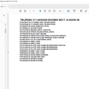 Tadano Crane TM-ZR260 31114020250 BOOM/6 SECT.,S-HOOK-IN Parts Manual - PDF
