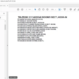 Tadano Crane TM-ZR260 31114020340 BOOM/5 SECT.,HOOK-IN Parts Manual - PDF DOWNLOAD