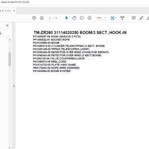 Tadano Crane TM-ZR260 31114020350 BOOM/3 SECT.,HOOK-IN Parts Manual - PDF DOWNLOAD