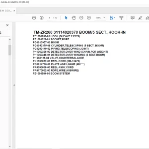 Tadano Crane TM-ZR260 31114020370 BOOM/5 SECT.,HOOK-IN Parts Manual - PDF DOWNLOAD