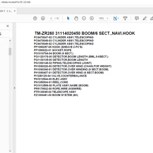 Tadano Crane TM-ZR260 31114020450 BOOM6 SECT.,NAVI.HOOK Parts Manual - PDF DOWNLOAD