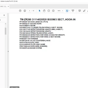 Tadano Crane TM-ZR260 31114020520 BOOM/3 SECT.,HOOK-IN Parts Manual - PDF DOWNLOAD