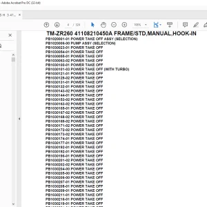 Tadano Crane TM-ZR260 41108210450A FRAME/STD,MANUAL,HOOK-IN Parts Manual - PDF