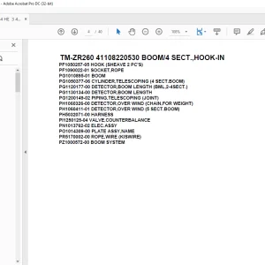 Tadano Crane TM-ZR260 41108220230 BOOM/4 SECT.,S-HOOK-IN Parts Manual - PDF DOWNLOD