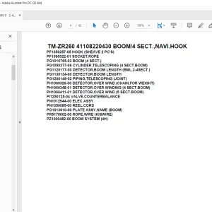 Tadano Crane TM-ZR260 41108220430 BOOM/4 SECT.,NAVI.HOOK Parts Manual - PDF DOWNLOAD