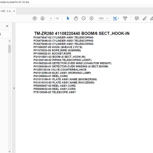 Tadano Crane TM-ZR260 41108220440 BOOM/6 SECT.,HOOK-IN Parts Manual - PDF DOWNLOAD