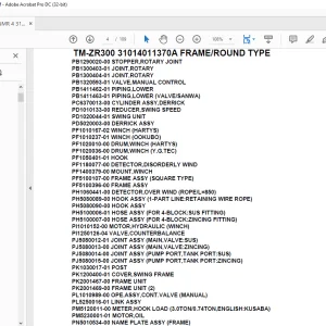 Tadano Crane TM-ZR300 31014011370A FRAME/ROUND TYPE.Parts Manual - PDF DOWNLOAD