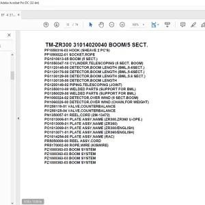 Tadano Crane TM-ZR300 31014020040 BOOM/5 SECT.Parts Manual  - PDF DOWNLOAD