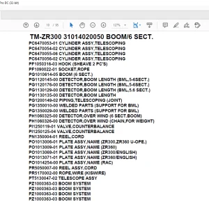 Tadano Crane TM-ZR300 31014020050 BOOM/6 SECT. Parts Manual - PDF DOWNLOAD