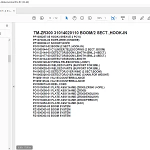 Tadano Crane TM-ZR300 31014020110 BOOM/2 SECT.,HOOK-IN Parts Manual - PDF DOWNLOAD