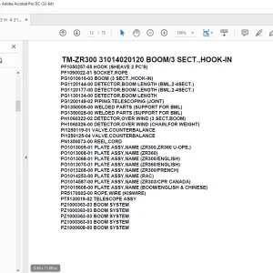 Tadano Crane TM-ZR300 31014020120 BOOM/3 SECT.,HOOK-IN Parts Manual - PDF DOWNLOAD
