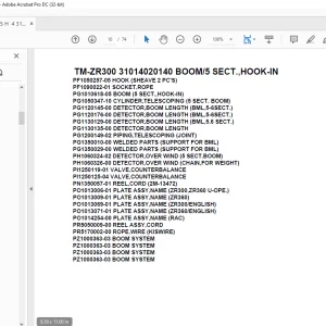 Tadano Crane TM-ZR300 31014020140 BOOM/5 SECT.,HOOK-IN Parts Manual - PDF DOWNLOAD
