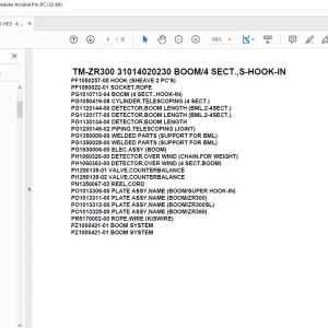 Tadano Crane TM-ZR300 31014020230 BOOM/4 SECT.,S-HOOK-IN Parts Manual - PDF DOWNLOAD