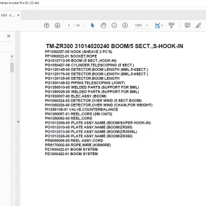 Tadano Crane TM-ZR300 31014020240 BOOM/5 SECT.,S-HOOK-IN Parts Manual - PDF DOWNLOAD