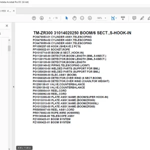 Tadano Crane TM-ZR300 31014020250 BOOM/6 SECT.,S-HOOK-IN Parts Manual  - PDF DOWNLOAD