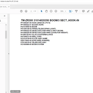 Tadano Crane TM-ZR300 31014020350 BOOM/3 SECT.,HOOK-IN Parts Manual - PDF DOWNLOAD