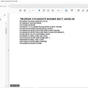 Tadano Crane TM-ZR300 31014020370 BOOM/5 SECT.,HOOK-IN Parts Manual - PDF DOWNLOAD