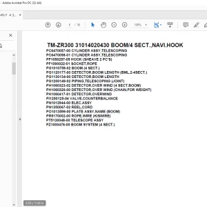 Tadano Crane TM-ZR300 31014020430 BOOM/4 SECT.,NAVI.HOOK Parts Manual - PDF DOWNLOAD