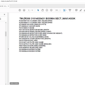 Tadano Crane TM-ZR300 31014020431 BOOM/4 SECT.,NAVI.HOOK Parts Manual - PDF DOWNLOAD