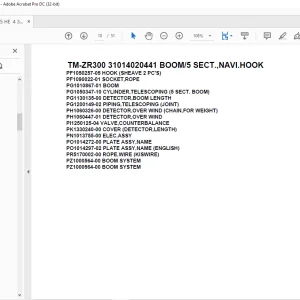 Tadano Crane TM-ZR300 31014020441 BOOM/5 SECT.,NAVI.HOOK Parts Manual - PDF DOWNLOAD