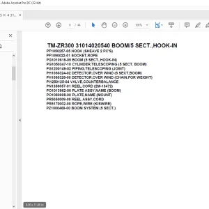 Tadano Crane TM-ZR300 31014020540 BOOM/5 SECT.,HOOK-IN Parts Manual - PDF DOWNLOAD