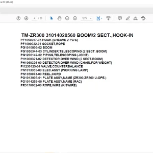 Tadano Crane TM-ZR300 31014020560 BOOM/2 SECT.,HOOK-IN Parts Manual -  PDF DOWNLOAD