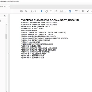 Tadano Crane TM-ZR300 31014020630 BOOM/4 SECT.,HOOK-IN Parts Manual - PDF DOWNLOAD